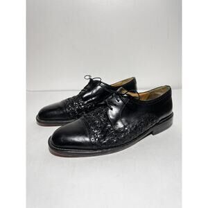 Mezlan EUC Black Leather Cancun Woven Cap Toe Lace Up Dress Shoe Size 10 M